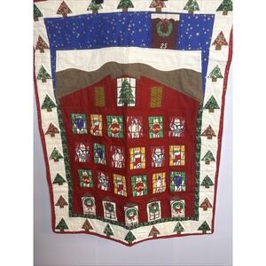 Vintage Christmas Advent Calendar Quilted Wall Hanging Pockets Granny Holiday